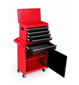 Montážny servisný dielenský vozík 5 ZÁSUVIEK 2 Dielny -  Červeno-Čierny