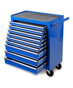 Montážny servisný dielenský vozík náradie 9 ZÁSUVIEK na ložiskách Modrý