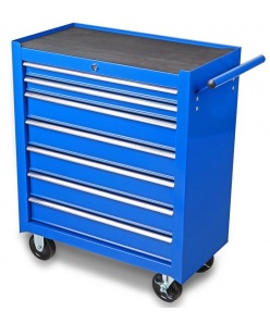 Montážny servisný dielenský vozík náradie 7 ZÁSUVIEK na ložiskách - Modrý
