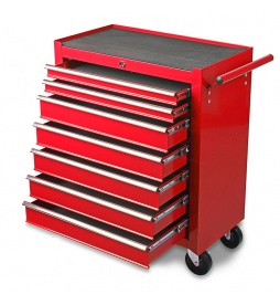 Montážny servisný dielenský vozík náradie 7 ZÁSUVIEK na ložiskách - Červený