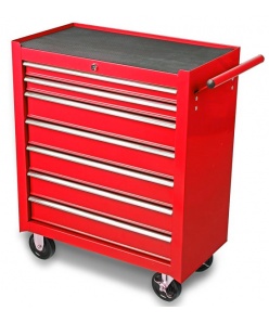 Montážny servisný dielenský vozík náradie 7 ZÁSUVIEK na ložiskách - Červený