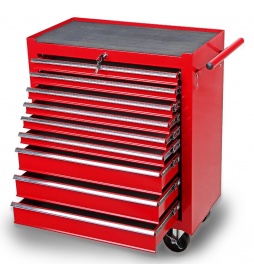 Montážny servisný dielenský vozík náradie 9 ZÁSUVIEK na ložiskách - Červený
