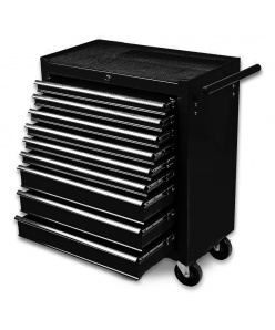 Montážny servisný dielenský vozík náradie 9 ZÁSUVIEK na ložiskách - Čierný