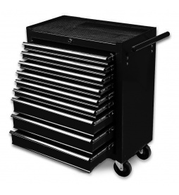 Montážny servisný dielenský vozík náradie 9 ZÁSUVIEK na ložiskách - Čierný