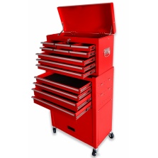 Montážny servisný dielenský vozík náradie 13 ZÁSUVIEK na ložiskách - Červený