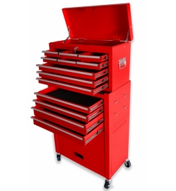 Montážny servisný dielenský vozík náradie 13 ZÁSUVIEK na ložiskách - Červený