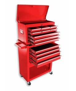 Montážny servisný dielenský vozík náradie 13 ZÁSUVIEK na ložiskách - Červený