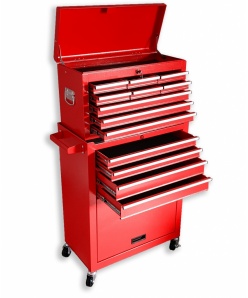 Montážny servisný dielenský vozík náradie 13 ZÁSUVIEK na ložiskách - Červený