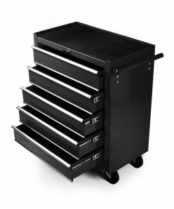 Montážny servisný dielenský vozík náradie 5 ZÁSUVIEK - na ložiskách - Cierný
