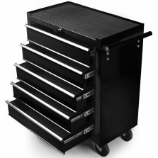 Montážny servisný dielenský vozík náradie 5 ZÁSUVIEK - na ložiskách - Cierný