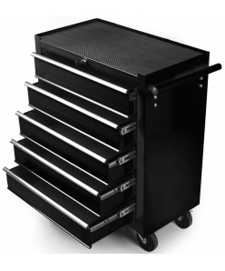 Montážny servisný dielenský vozík náradie 5 ZÁSUVIEK - na ložiskách - Cierný
