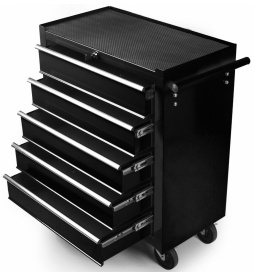 Montážny servisný dielenský vozík náradie 5 ZÁSUVIEK - na ložiskách - Cierný