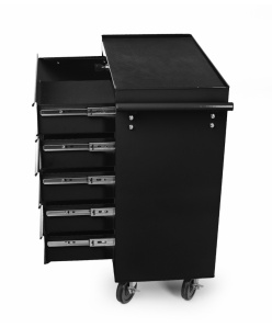 Montážny servisný dielenský vozík náradie 5 ZÁSUVIEK - na ložiskách - Cierný